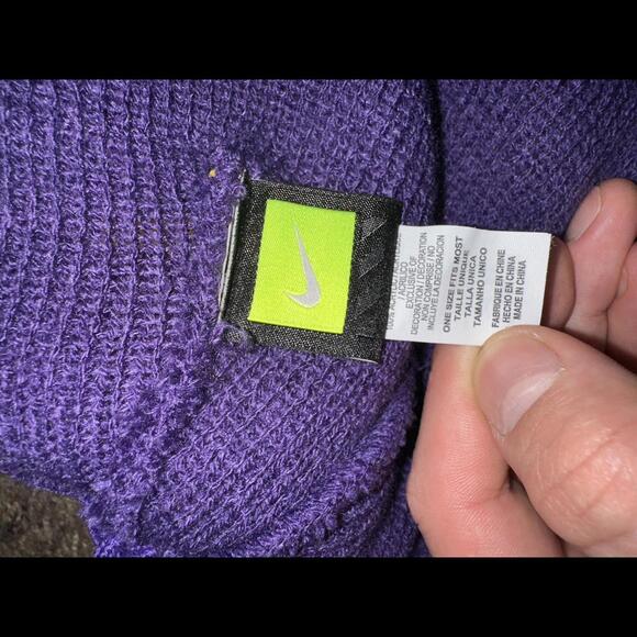 Nike LSU Tigers Purple Sideline Logo Cuffed Knit Hat with Pom Sample - Picture 8 of 11